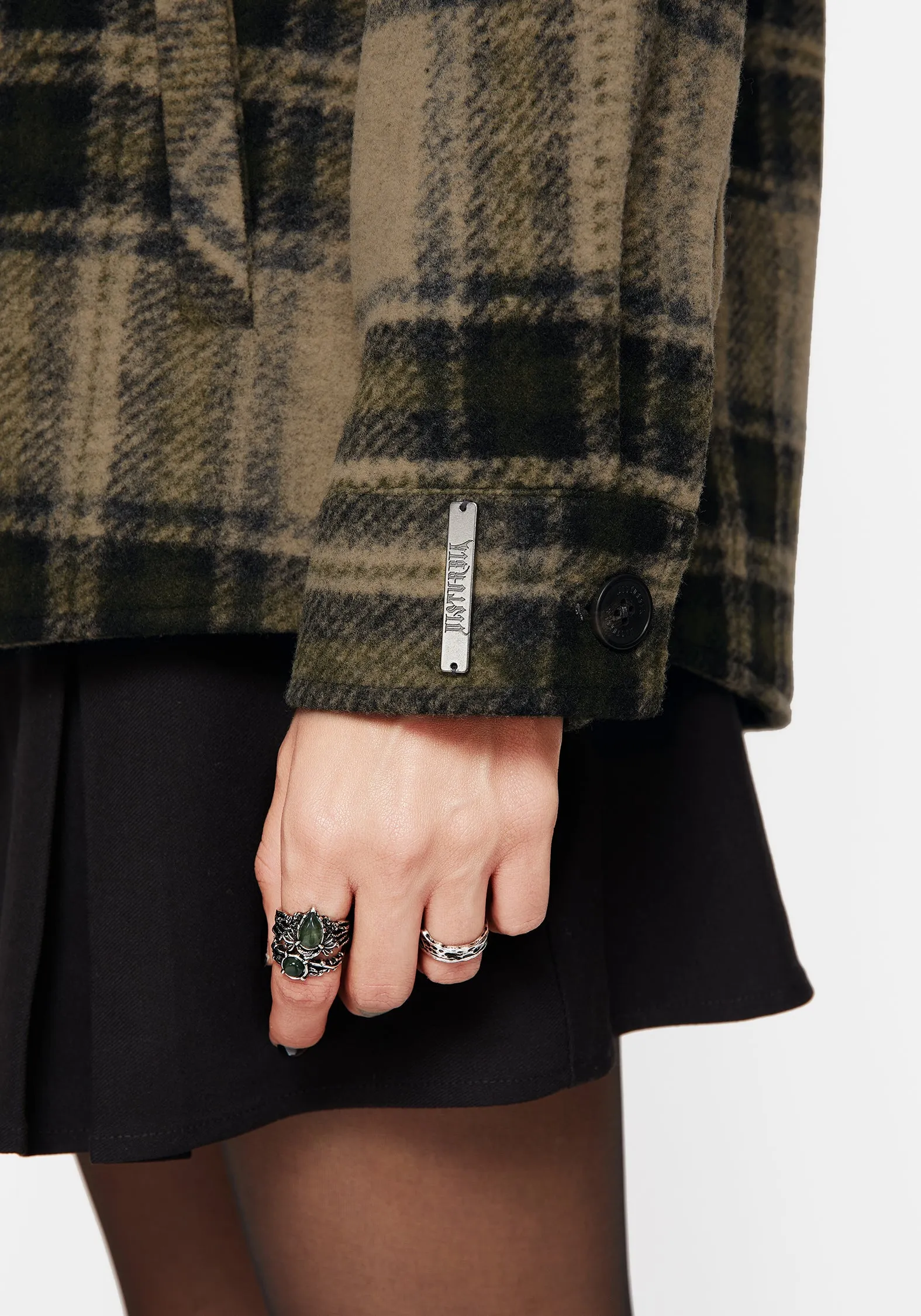 Trellis Hooded Pocket Check Shacket - Green Reinforced Hems