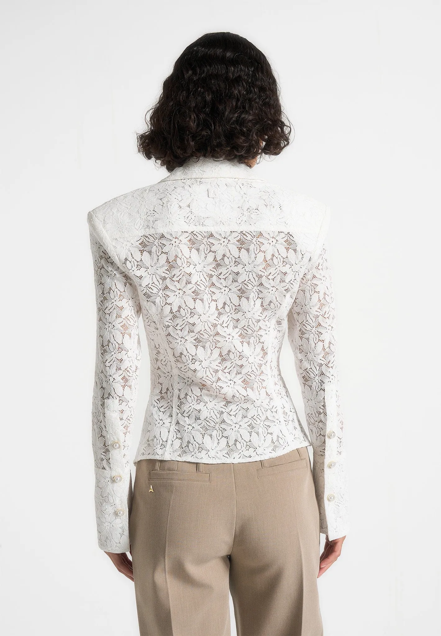 Travel Ready Sila -  Wide Shoulder Lace Angled Shirt - White