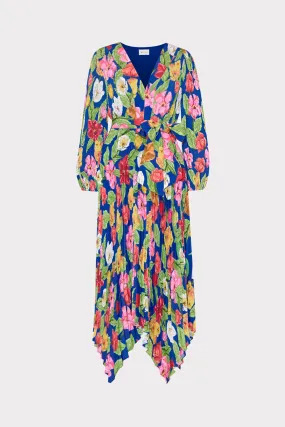 Fitted Shape Drape Wave Liora Tulip Rosette Pleated Dress