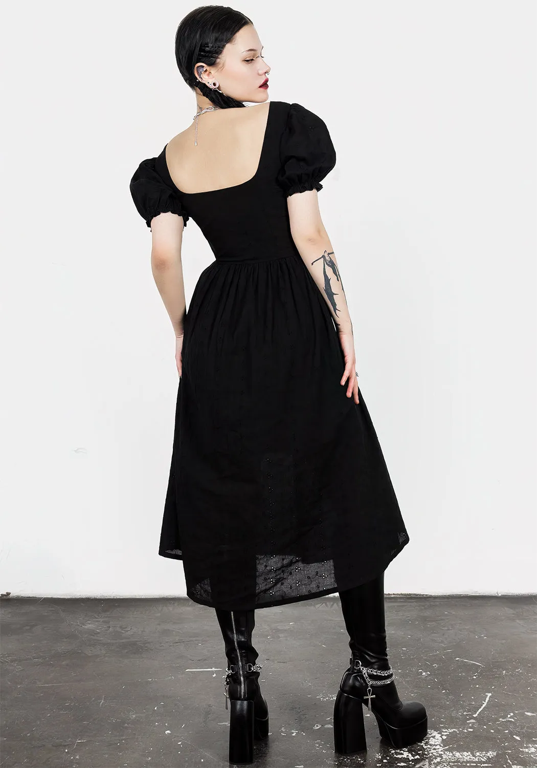 Litha Lace Up Broderie Midi Dress Cozy Balance Anytime Fit