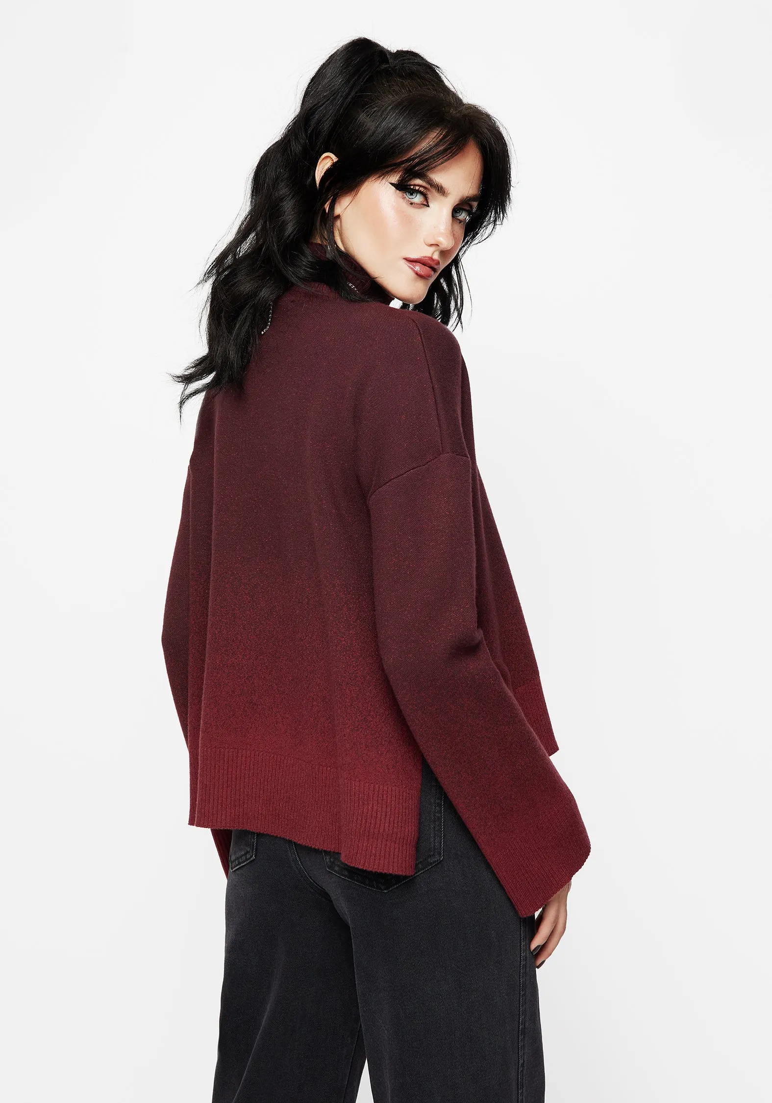 Nightjar Ombre Knit Jumper - Red Wide Hem Detail Light Reflective Trims