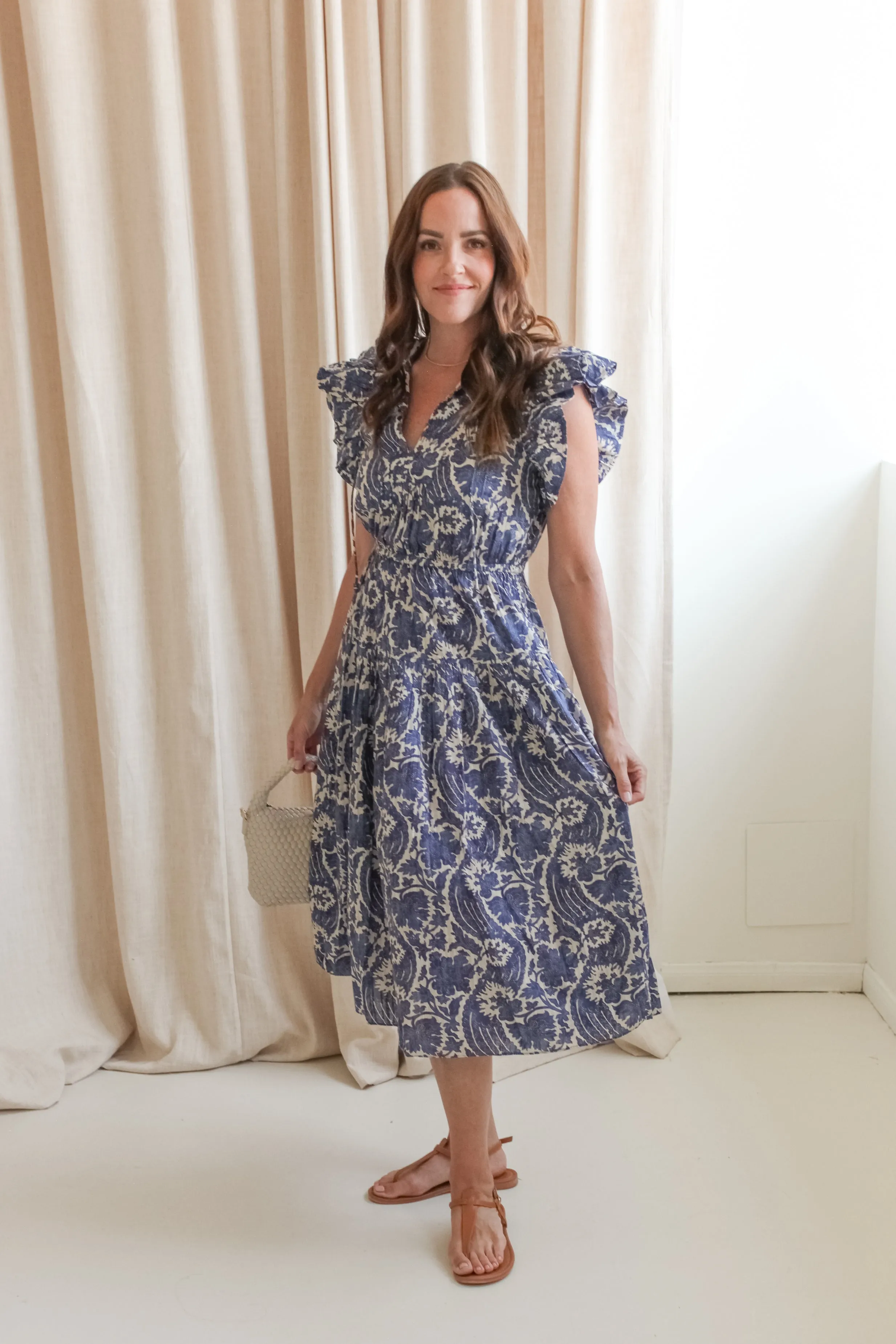 Ulla Johnson Kairi Flutter Sleeve Midi Dress - Ocean Daily Comfort