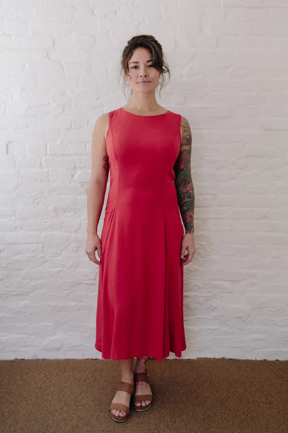 Lori Dress in Coral Challis Multipurpose Pure Elegance