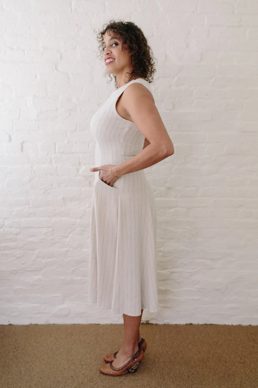 Polished Layer Lori Dress in Oat Linen Stripe