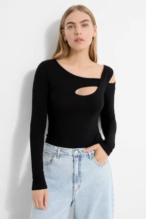 Lotte Long Sleeve Top Contrast Stitching Adjustable Cuff System