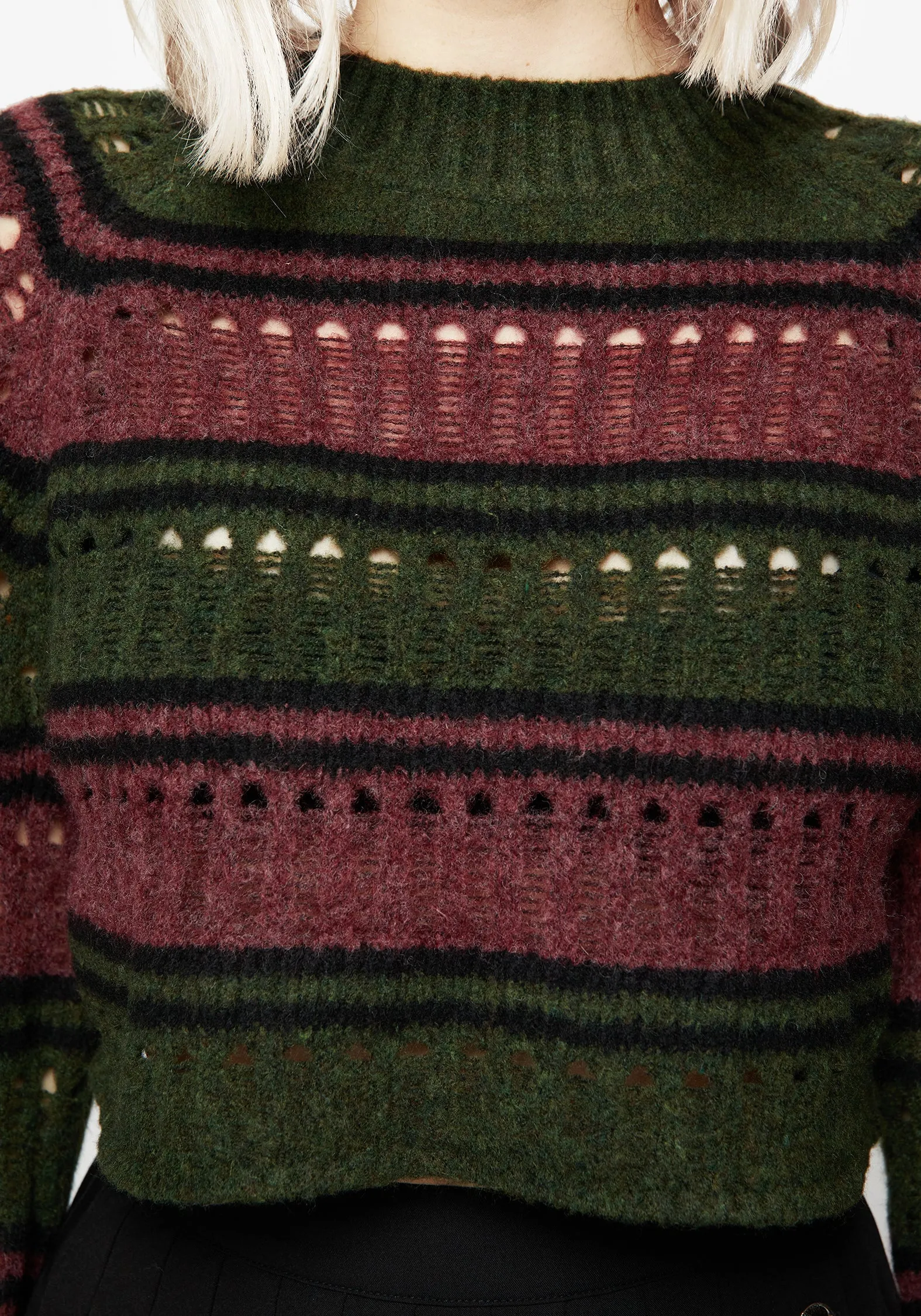 PreShrunk Fabric City Outfit Splinter Stripe Knit Flare Sleeve Crop Jumper