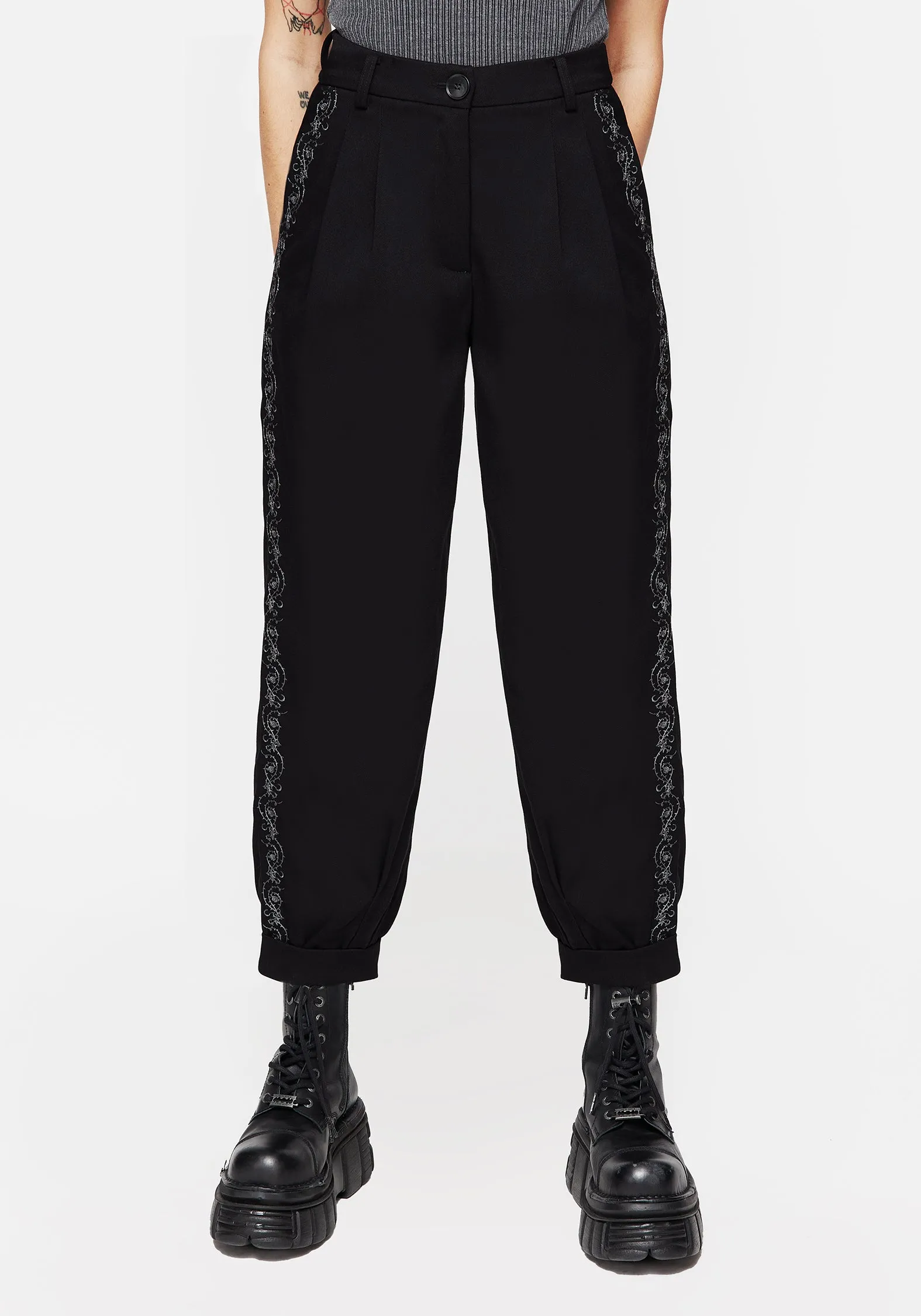 EcoFriendlyMaterials Rosethorn Embroidered Balloon Trousers