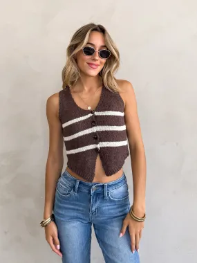 Josie Stripe Knit Vest in Brown - Final Sale Timeless Look Easy Silhouette