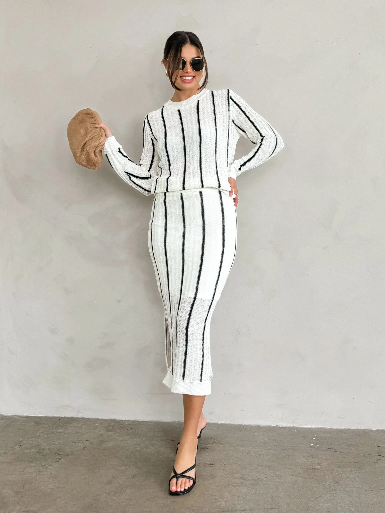 Layered Knit Structure Luca Stripe Knit Maxi Skirt - Final Sale