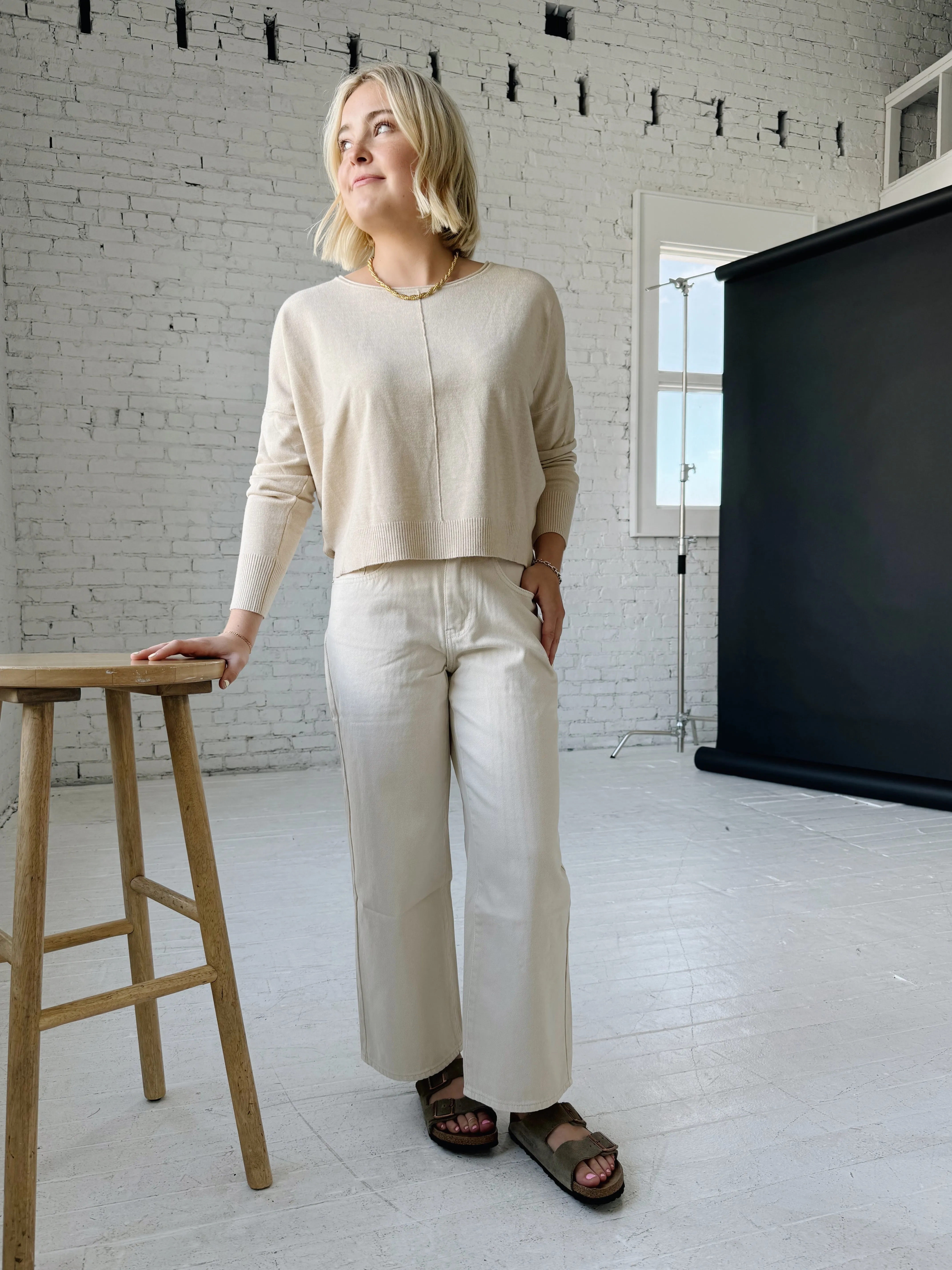 Lucca Ivory Cropped Jeans Shopping Day Vibrant Office Wear Couple Look Work Ready