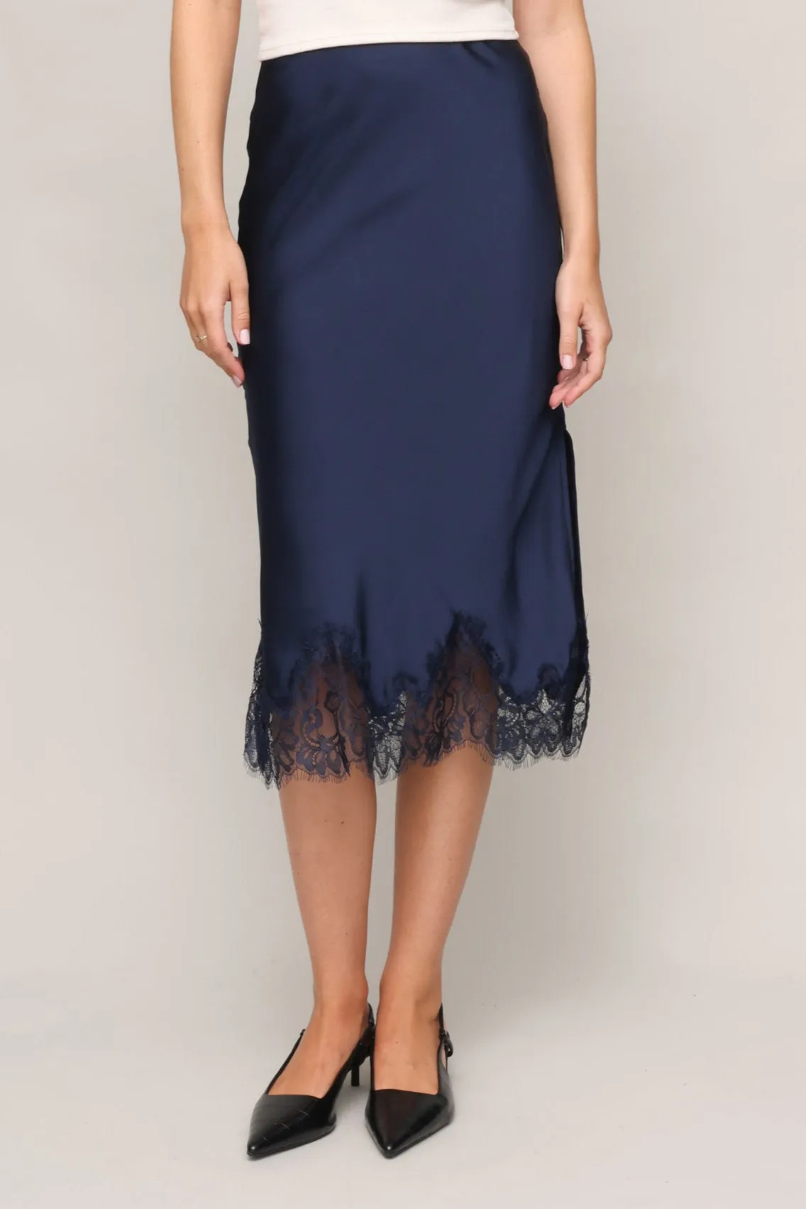 Quick Dry Fabric Dark wash Luna Lace Trim Slip Skirt