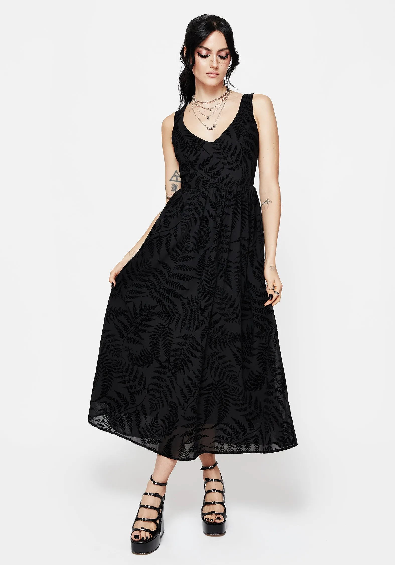 Lunafern Fern Print Cami Midaxi Dress Buckle-Detail Sleek and Flattering