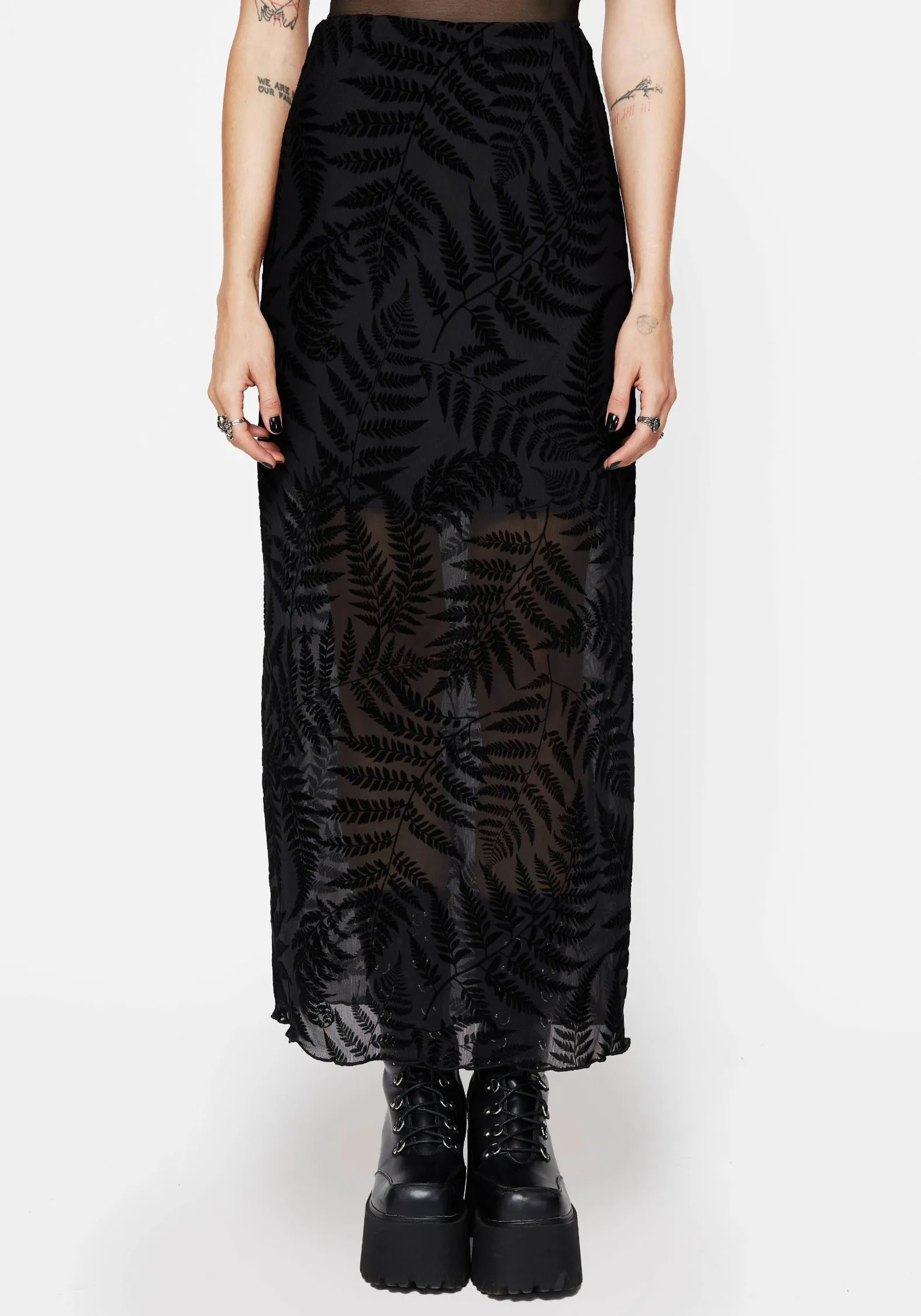 Lunafern Mesh Fern Leaf Midaxi Skirt Polished Fit