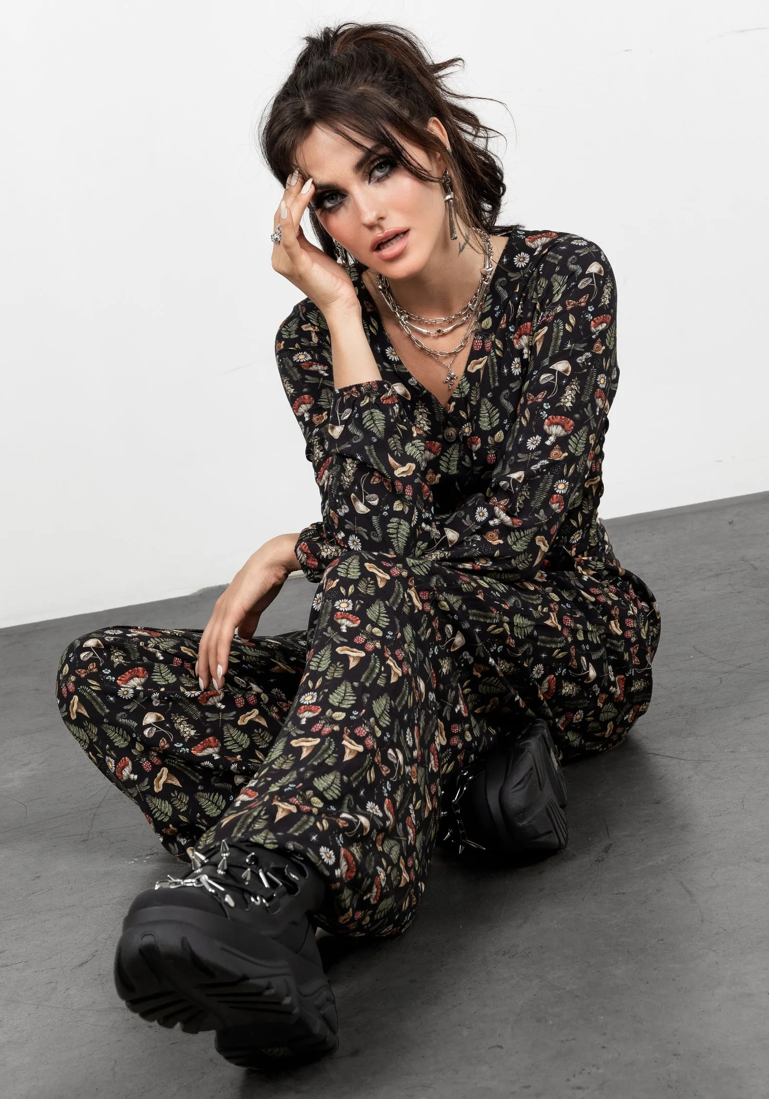 Adjustable Waistband Luthien Long Sleeve Jumpsuit