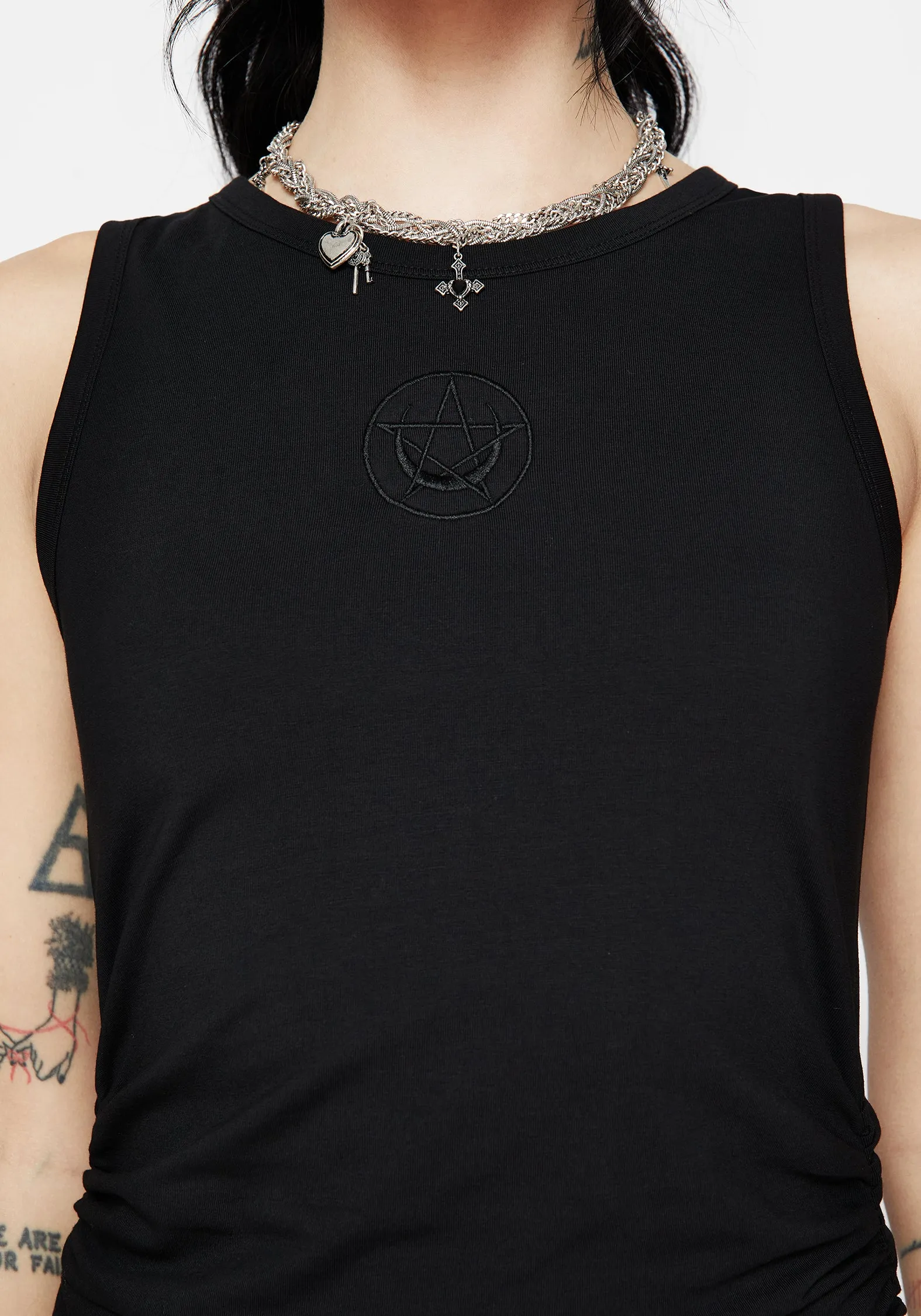 Fright Cotton Pentagram Embroidered Maxi Dress Kimono Arm Light and breathable fabric