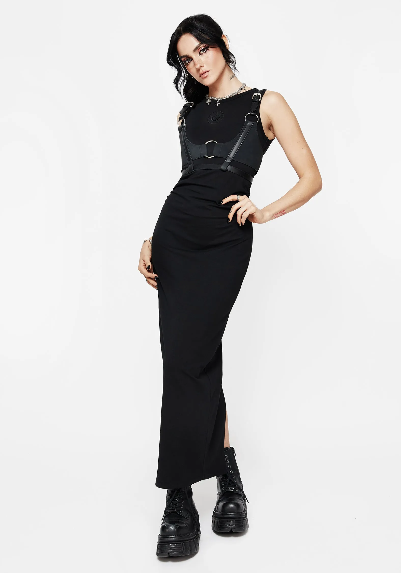 ComfortFitDesign Feminine empire waist dress Fright Cotton Pentagram Embroidered Maxi Dress