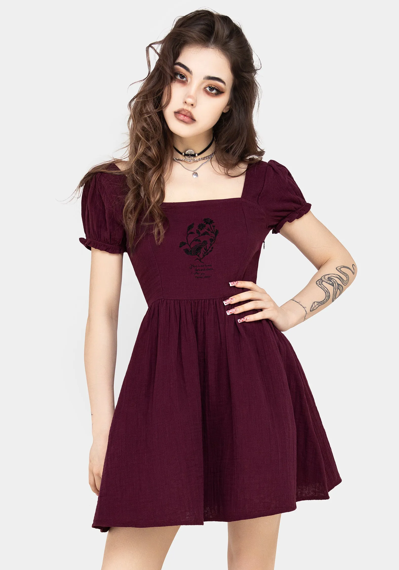 Frances Embroidered Cotton Mini Dress Pure Color