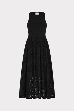 Semi Fit Geo Eyelet Knit Combo Midi Dress