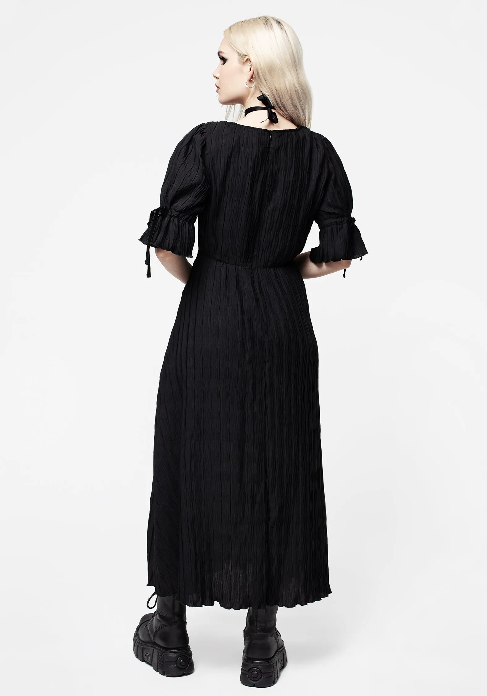 Belial Crinkle Velour Ribbon Midaxi Dress Seasonal Mood Glossy Detail