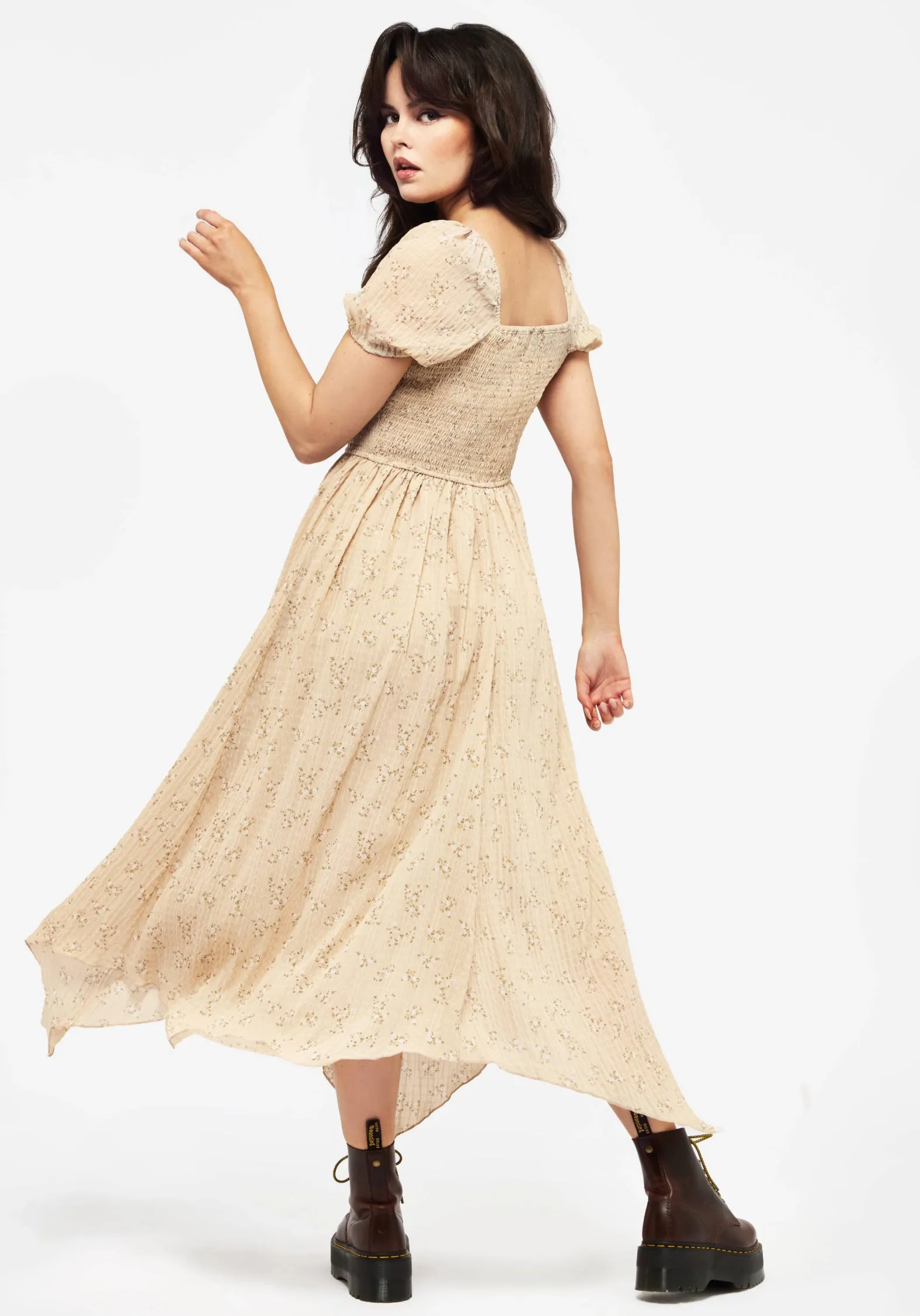 Tabitha Floral Print Chiffon Handkerchief Hem Midaxi Dress Retro Detail Air Comfort