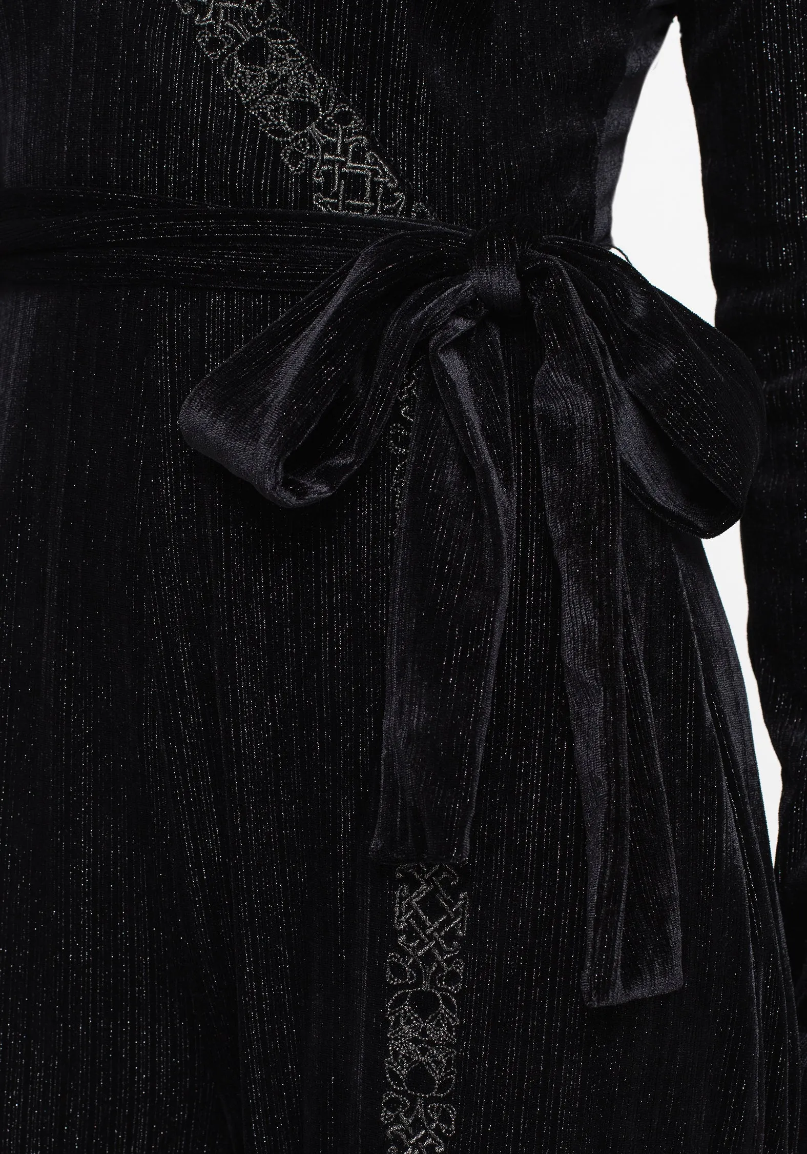 Modern Charming Otherworld Embroidered Faux Wrap Jumpsuit