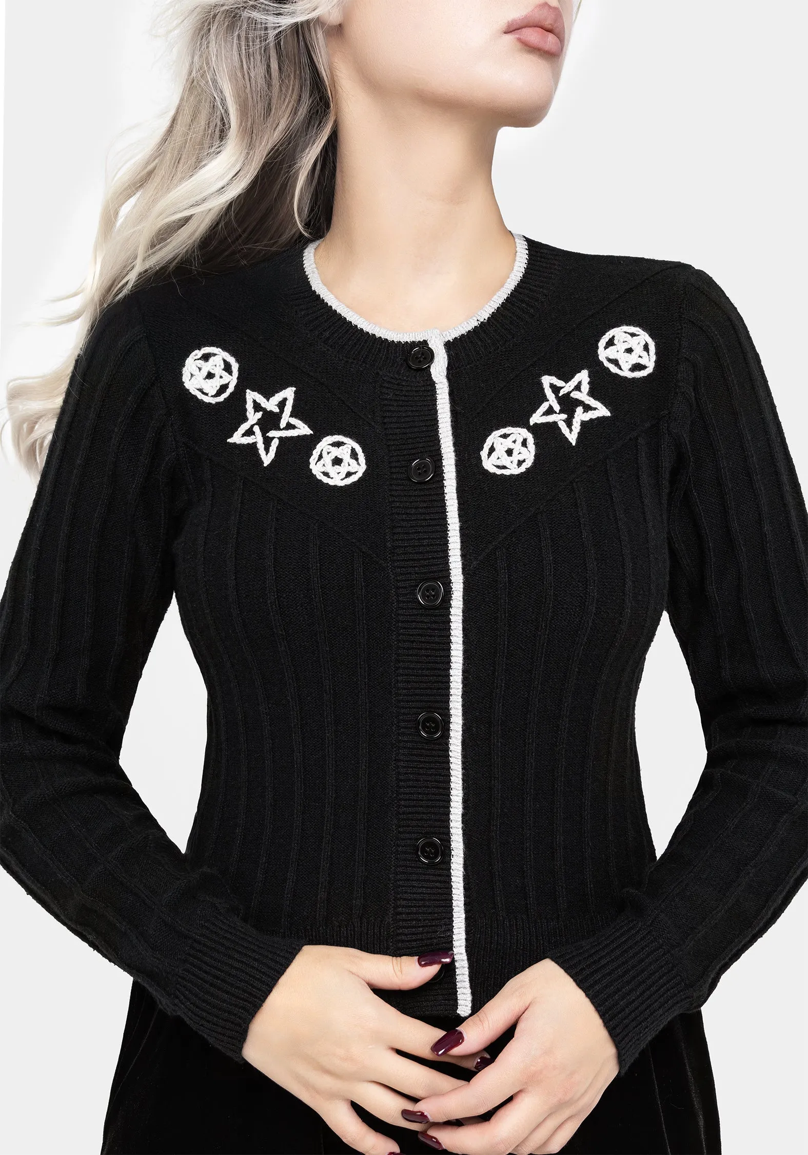 Pentagram Embroidered Cardigan Smart touch Everyday Neutral