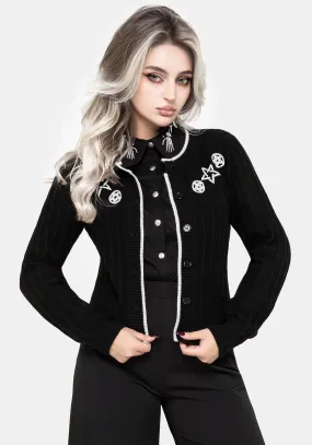 smooth zipper Double Layered Collar Pentagram Embroidered Cardigan