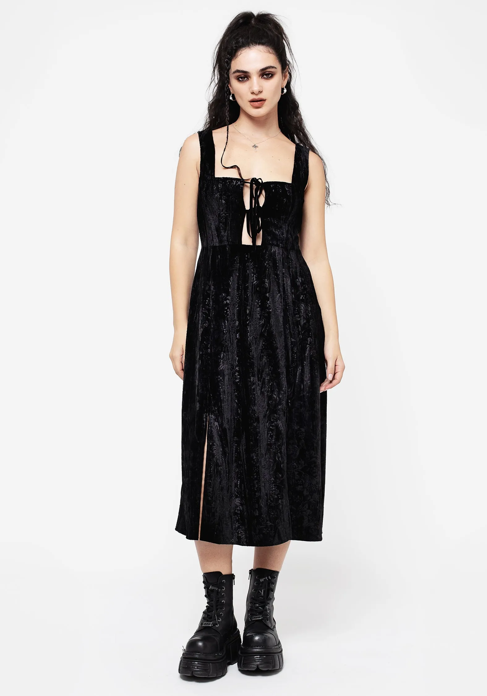 Maggie Tie Front Apron Midi Dress Effortless Pair Casual Mode