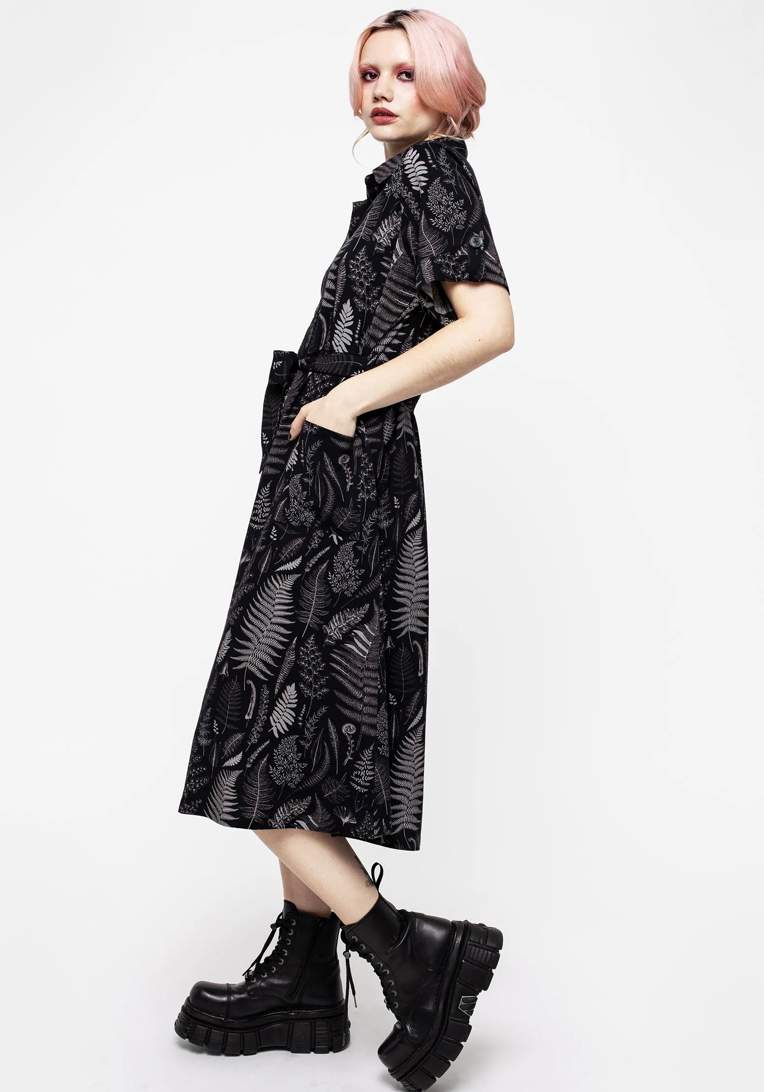 Chic and Cozy Maidenhair Midi Short Sleeve Shirt Dress