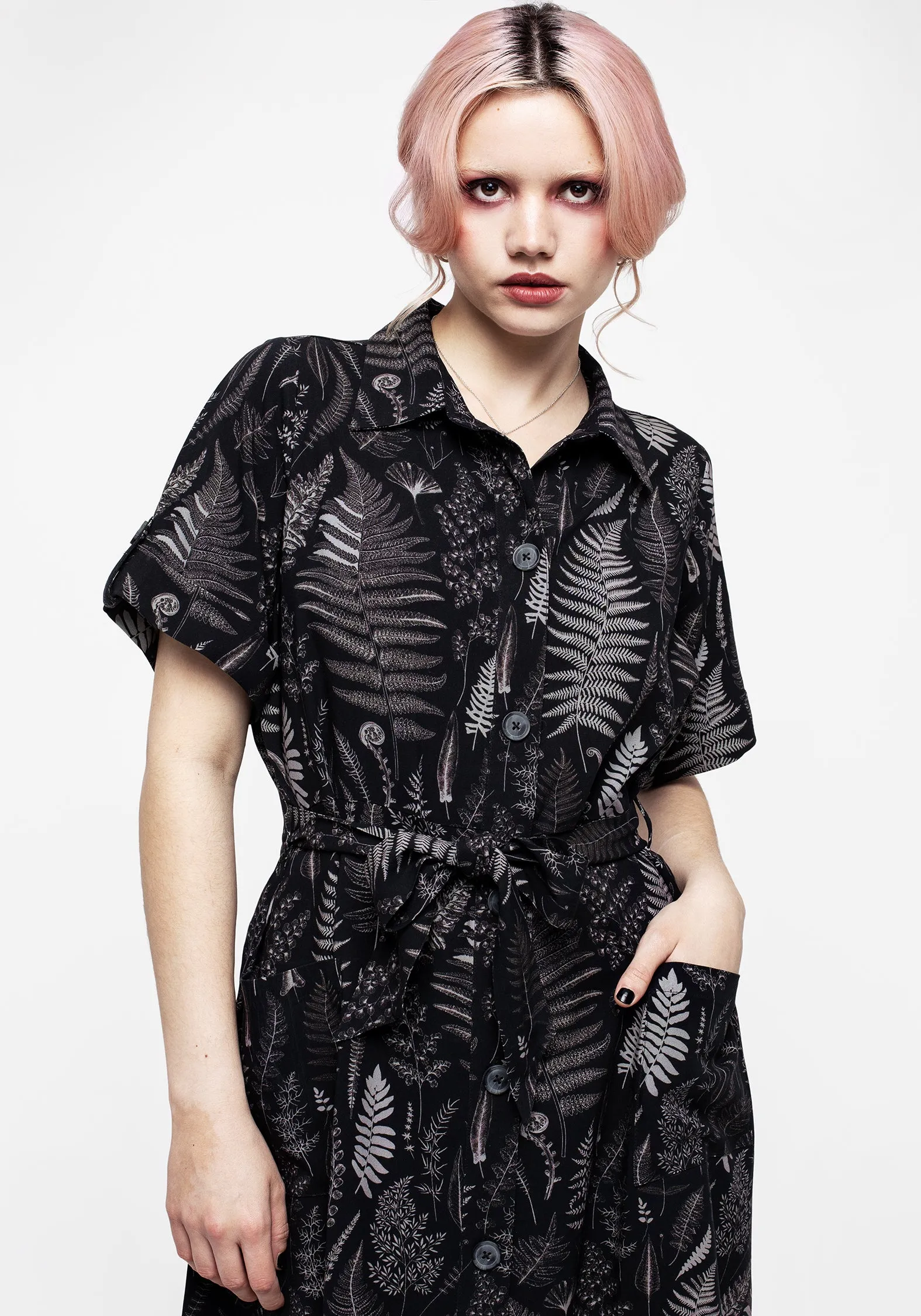 Sophisticated Charm Maidenhair Midi Short Sleeve Shirt Dress