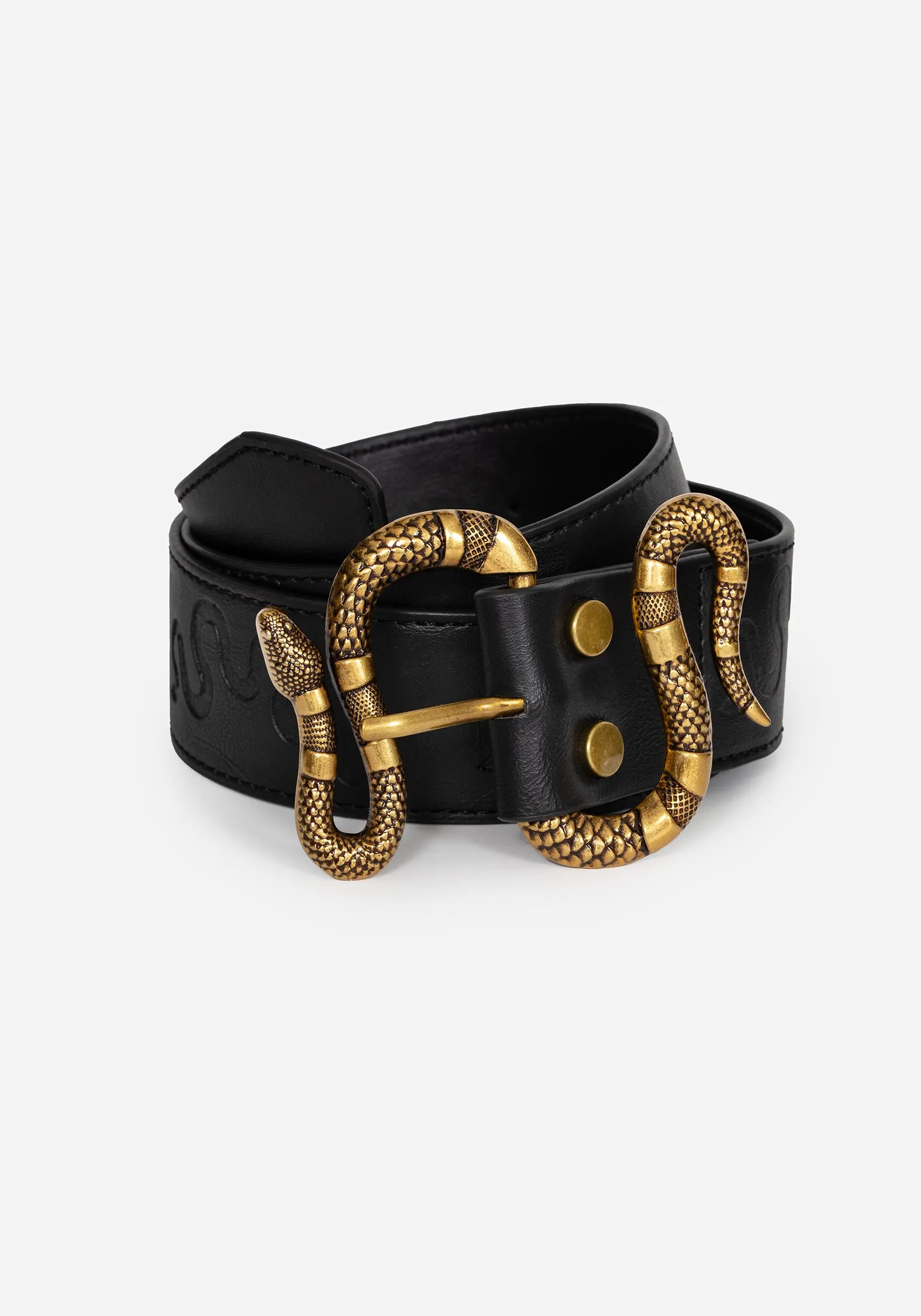 Mamba Debossed Belt With Snake Buckle - Brass Outdoor Comfort Chilly Wear