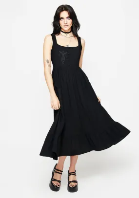Mandrake Linen-Blend Embroidered Midi Dress Flattering fit for all body types Smart Layer