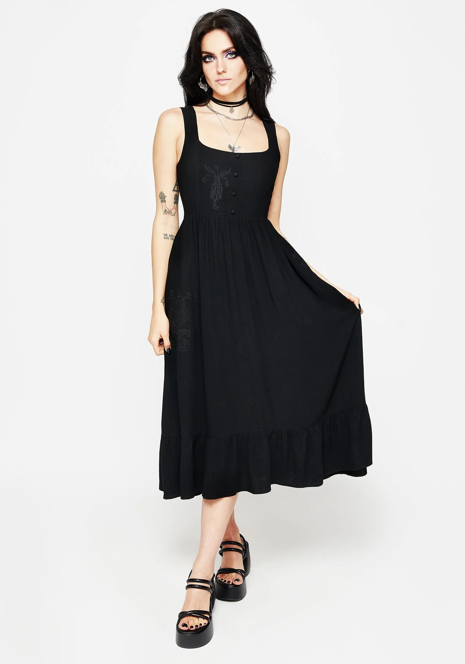 Lightweight-Lining Mandrake Linen-Blend Embroidered Midi Dress
