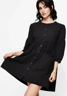 Marigold Cotton Button Up Smock Mini Dress Cozy Comfort Magnetic Button Closure