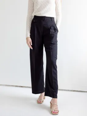 Popular Option Vintage Inspired Weave Marin High Rise Trouser -Black