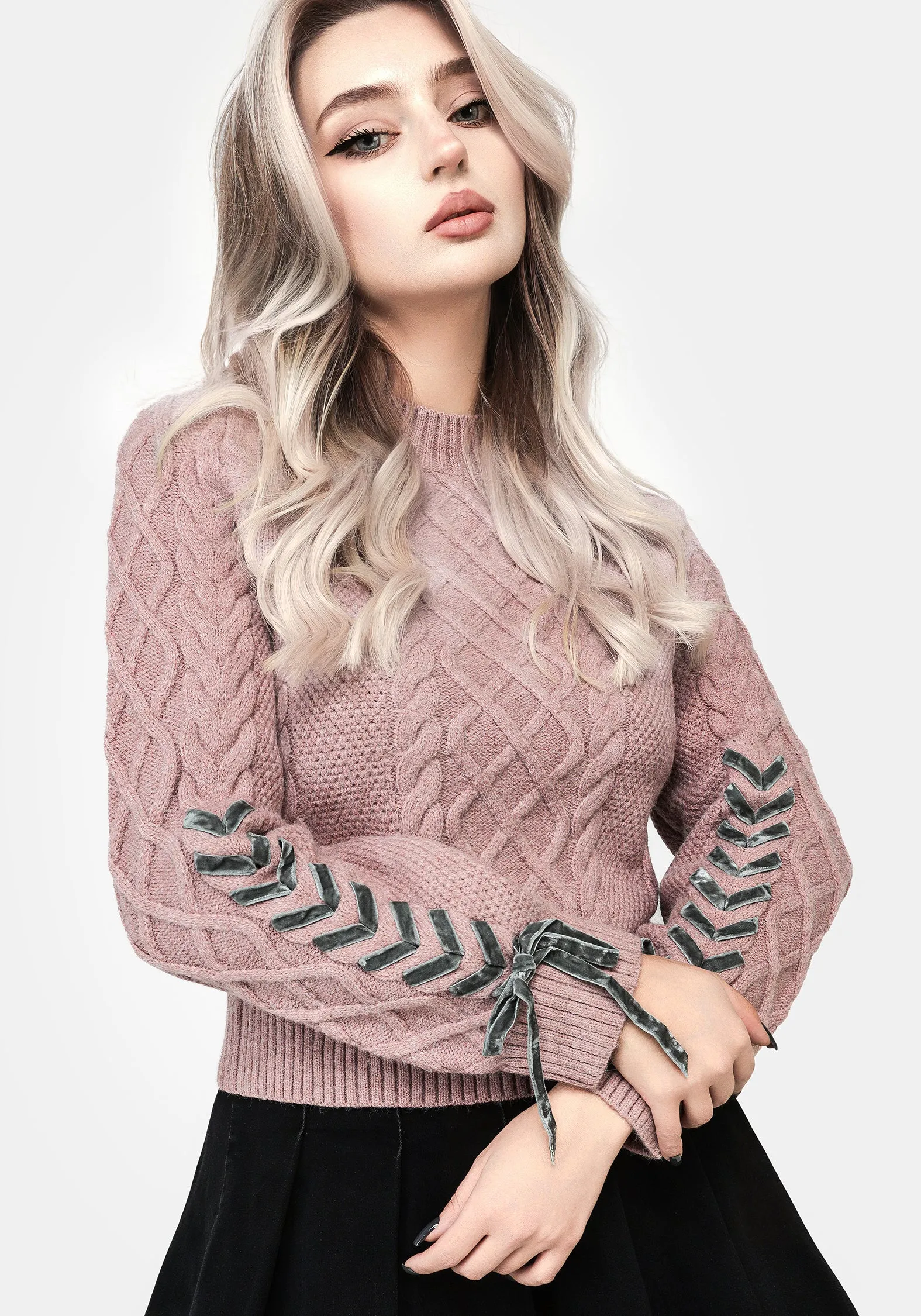 Marina Cable Knit Ribbon Lace Jumper FlexibleKnit
