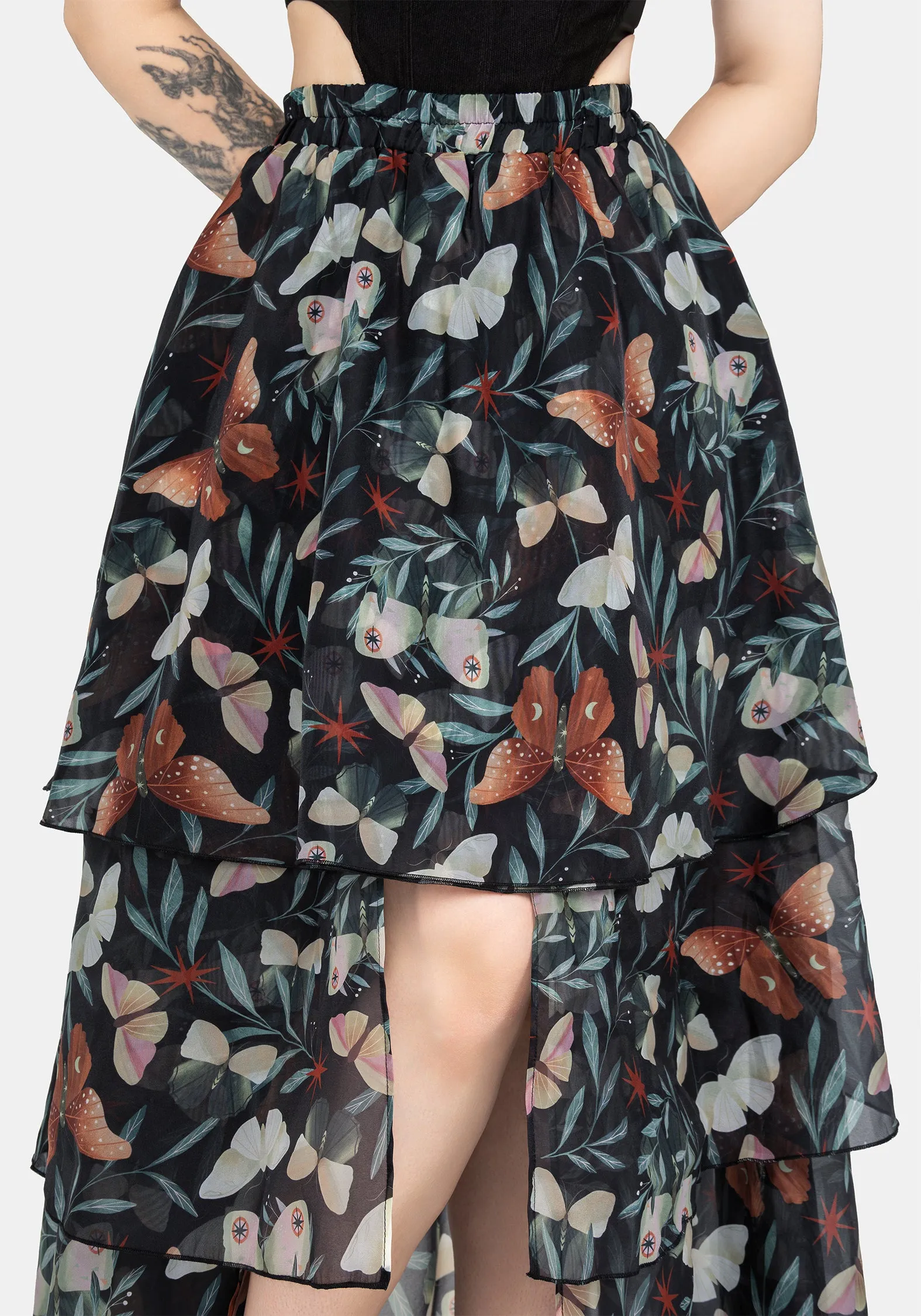 Low Impact Dye Urban Style Mariposa Split Tiered Organza Skirt