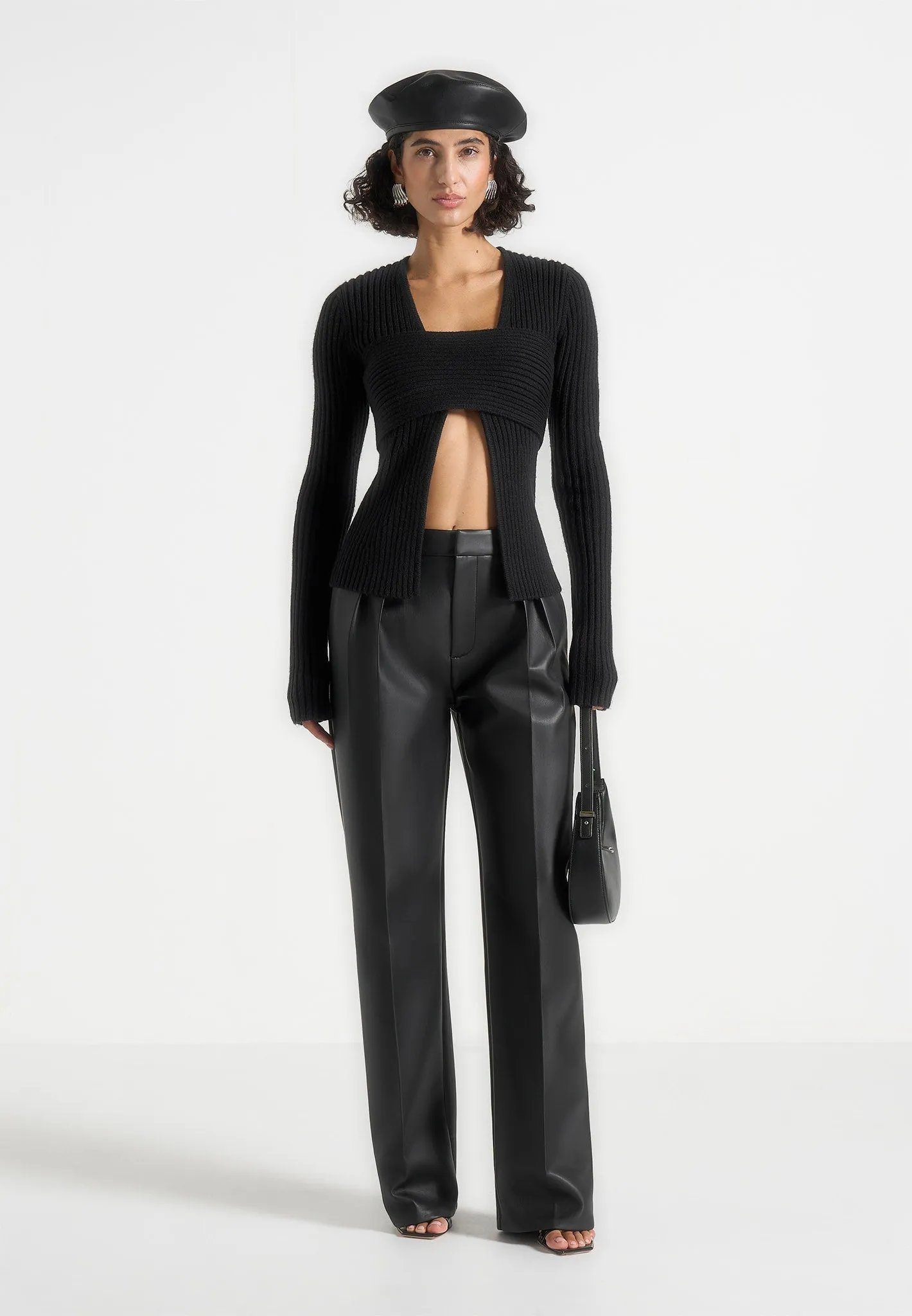 Street Style Trend Marisa - 2-In-1 Knit Bandeau Cardigan - Black