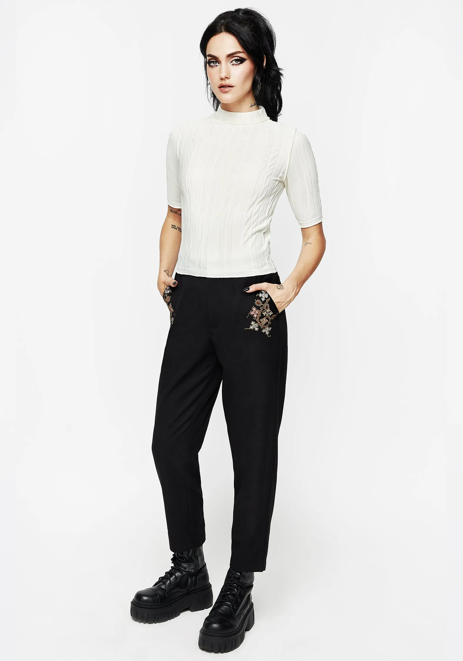 Marsh Lettuce Hem Jersey Crop Top WideNeckline