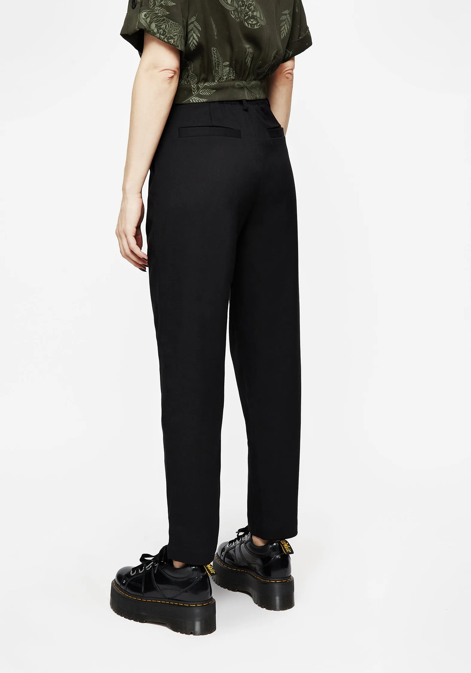 AntiPillingFabric EcoFriendlyBlend Marsilea Fern Embroidered Tapered Tailored Trousers