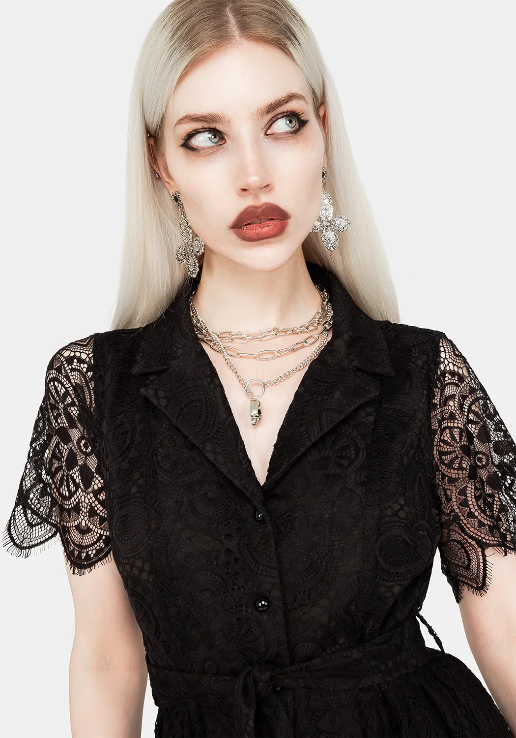 Martyr Collar Lace Midi Shirt Dress Art Inspired Event Glow