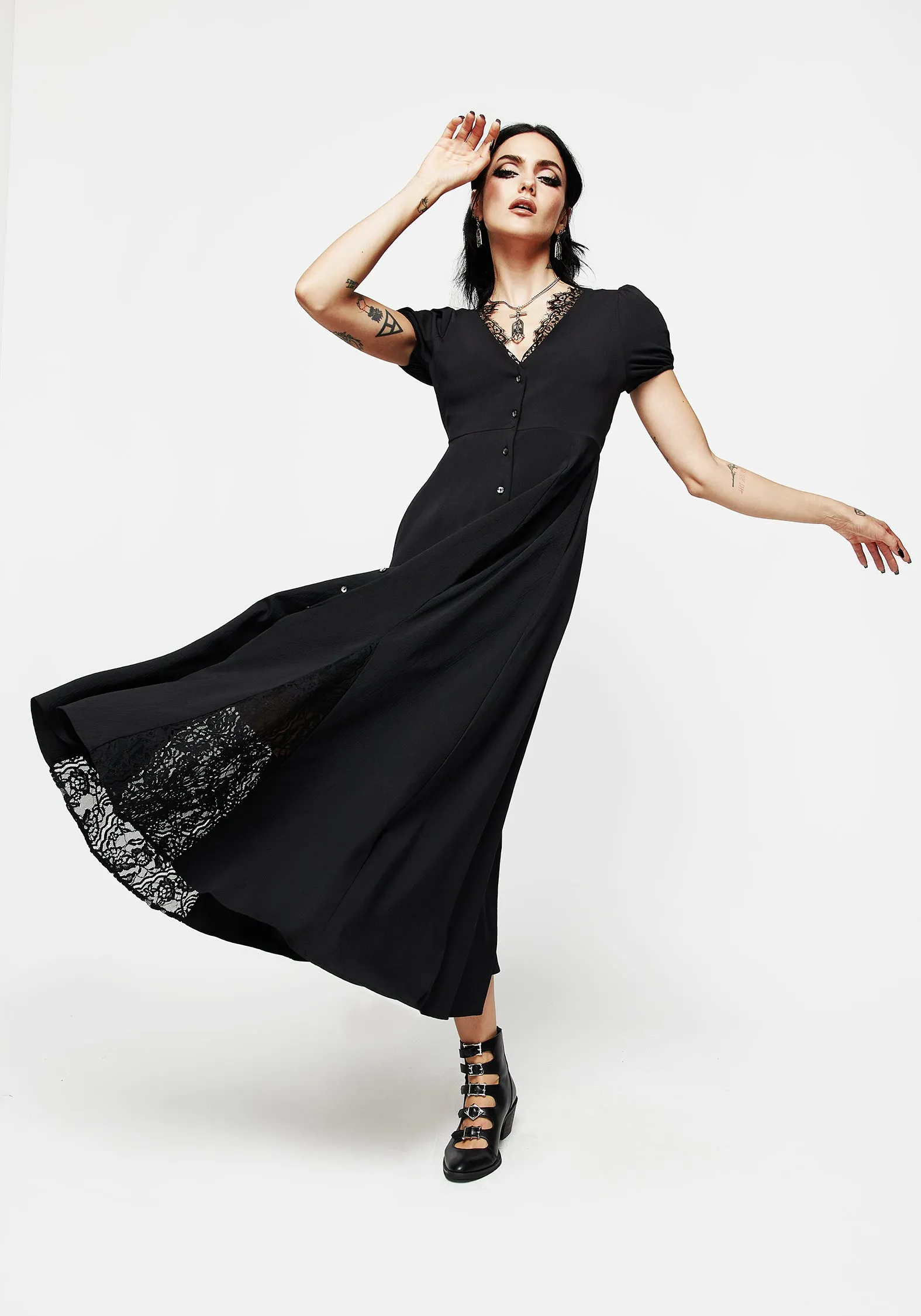 Taissa Floral Lace Button Up Midaxi Dress Vacation Vibe