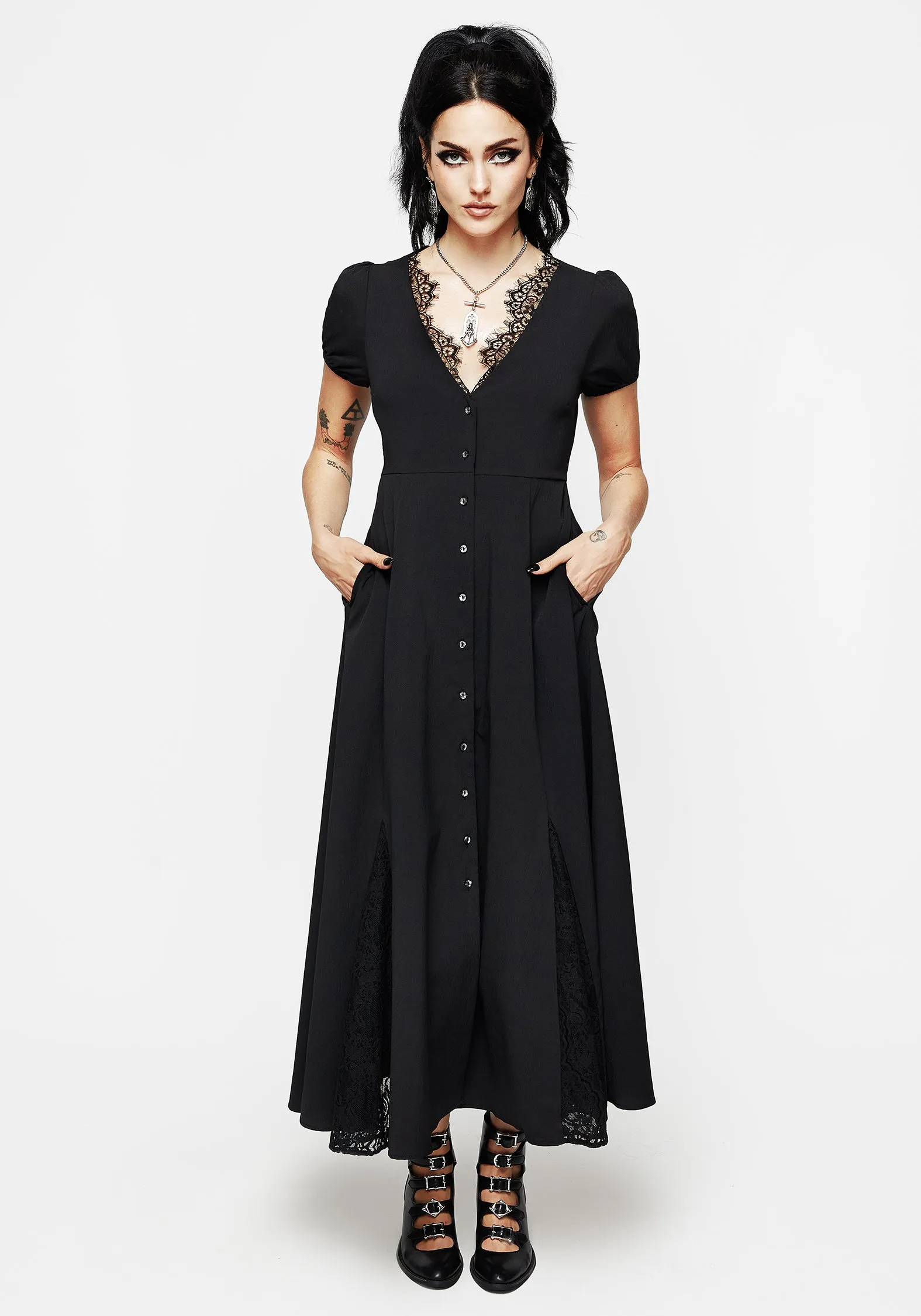 Taissa Floral Lace Button Up Midaxi Dress Cozy Feel Refined Mood