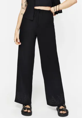 Thorell Embroidered Cotton Wide Leg Trousers Light Motion Minimal Look