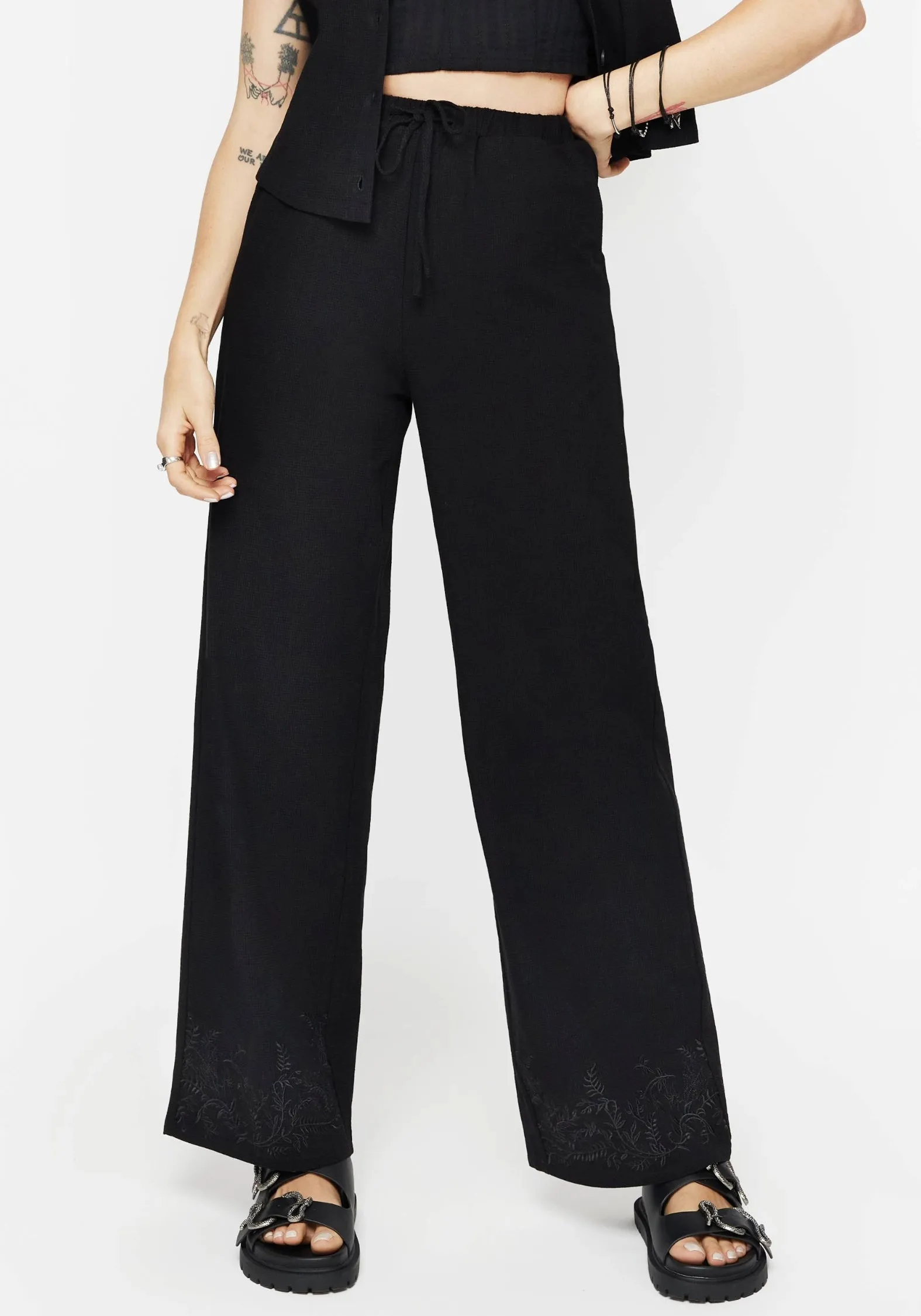 Thorell Embroidered Cotton Wide Leg Trousers Outdoor Comfort