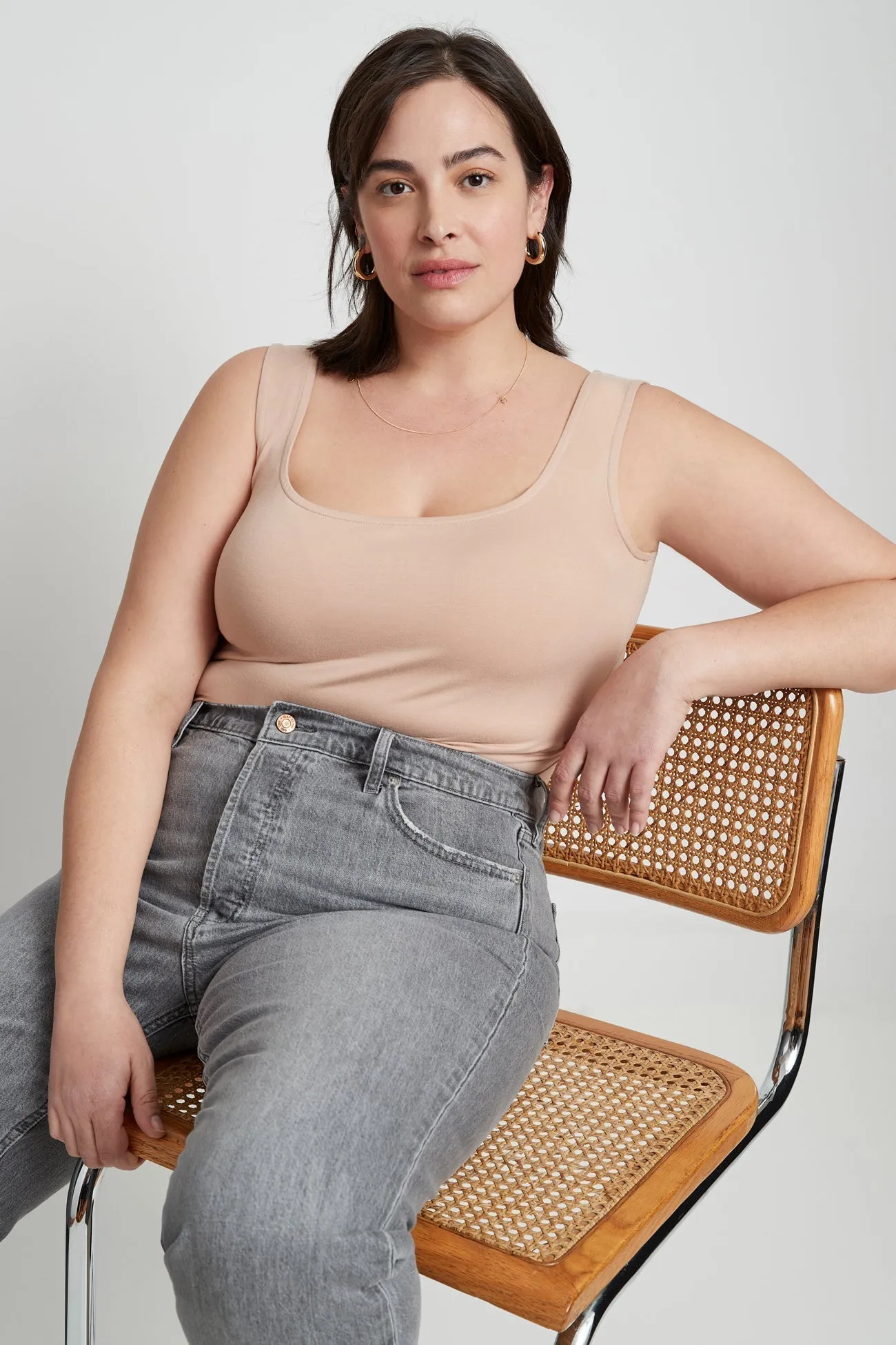 Maxine Tank Wrinkle Free Weave Ribbed Hem