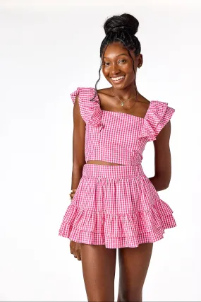 Interlock Knit Button Down Collar Style Maya Gingham Top