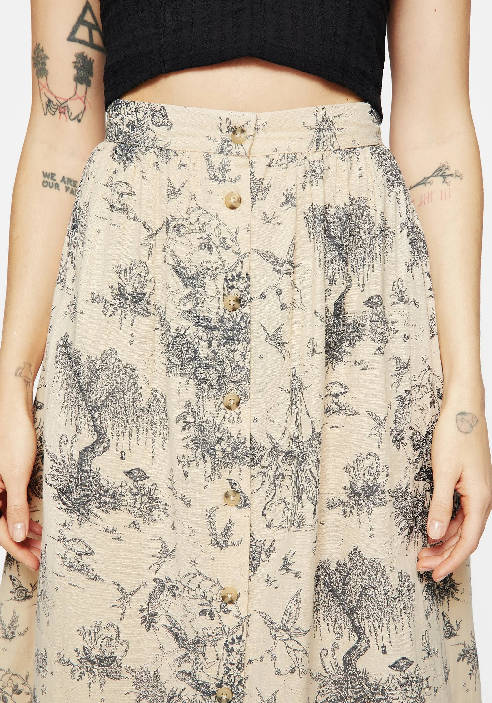 Timeless Wear Maypole Cotton Print Button Up Midaxi Skirt