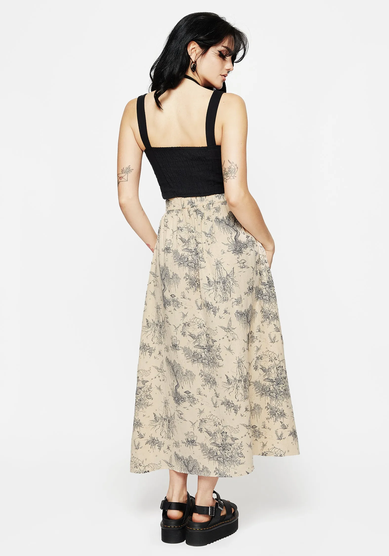 Maypole Cotton Print Button Up Midaxi Skirt Seamless Design Fade Resistant