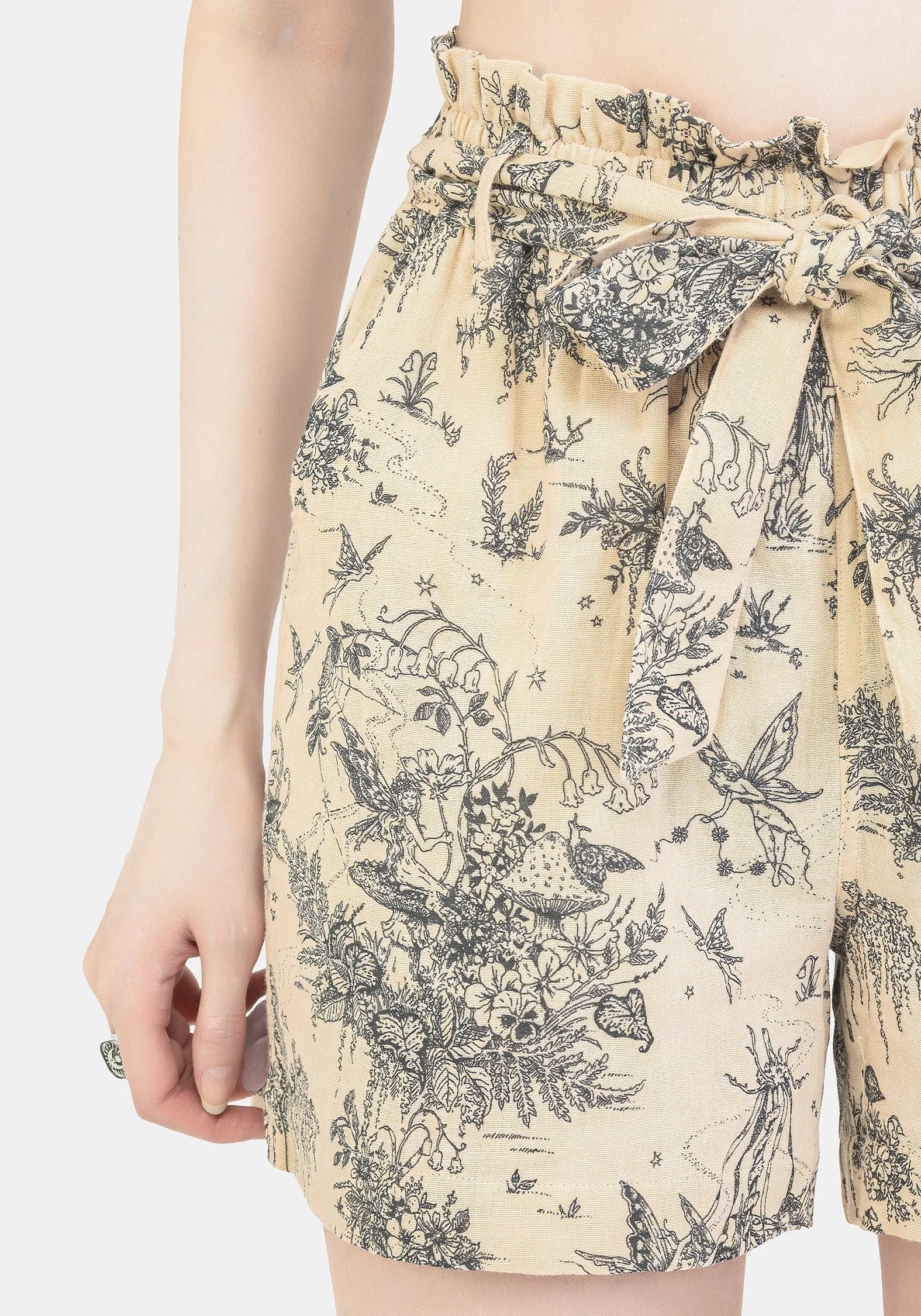 Maypole Cotton Print Paperbag Shorts Gathered waist